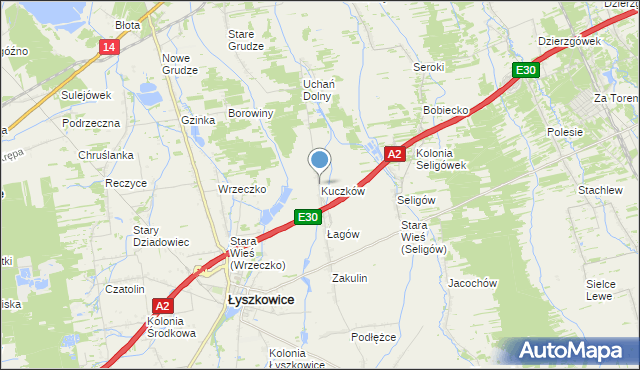 mapa Kuczków, Kuczków gmina Łyszkowice na mapie Targeo