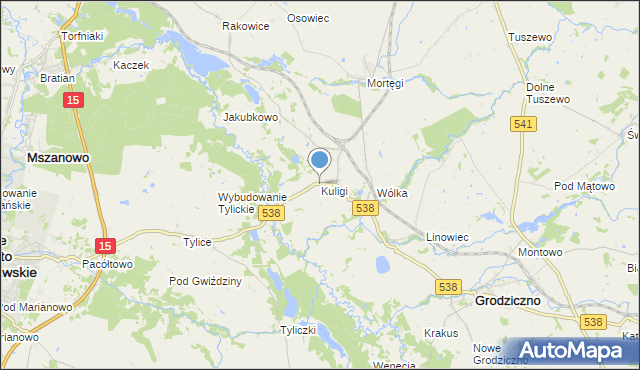 mapa Kuligi, Kuligi gmina Grodziczno na mapie Targeo