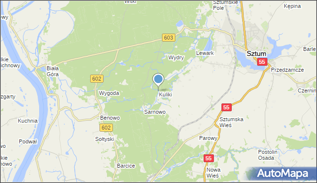 mapa Kuliki, Kuliki gmina Ryjewo na mapie Targeo