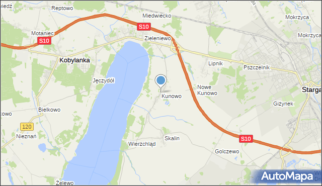 mapa Kunowo, Kunowo gmina Kobylanka na mapie Targeo