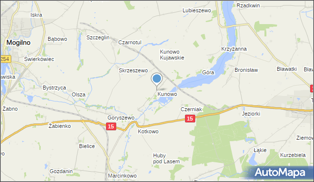 mapa Kunowo, Kunowo gmina Mogilno na mapie Targeo