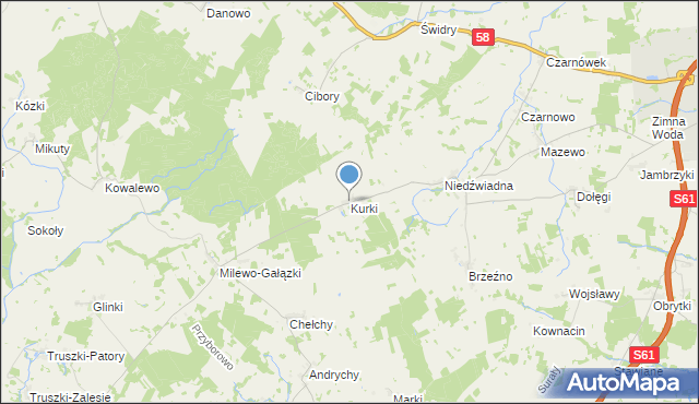 mapa Kurki, Kurki gmina Szczuczyn na mapie Targeo