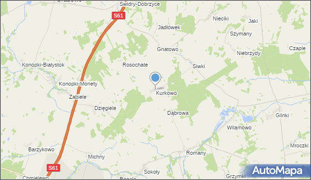 mapa Kurkowo, Kurkowo gmina Grabowo na mapie Targeo