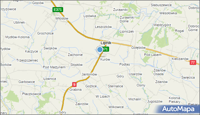 mapa Kurów, Kurów gmina Lipnik na mapie Targeo