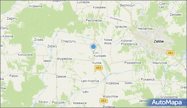 mapa Kurówek, Kurówek gmina Zelów na mapie Targeo