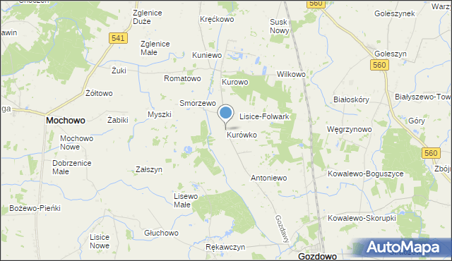mapa Kurówko, Kurówko gmina Gozdowo na mapie Targeo