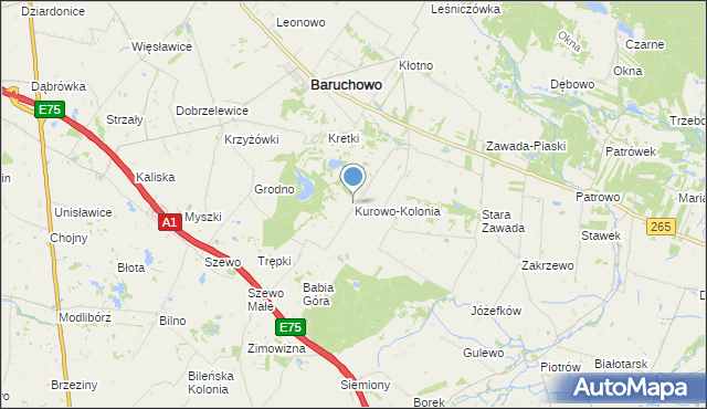 mapa Kurowo-Kolonia, Kurowo-Kolonia gmina Baruchowo na mapie Targeo