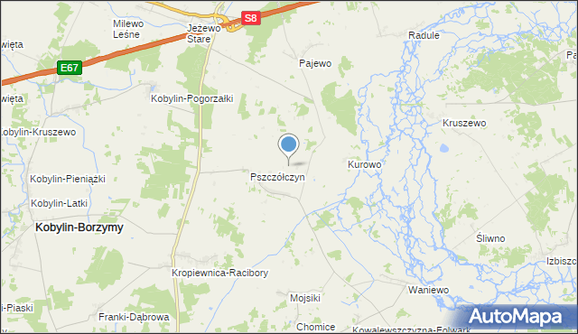 mapa Kurowo-Kolonia, Kurowo-Kolonia gmina Kobylin-Borzymy na mapie Targeo