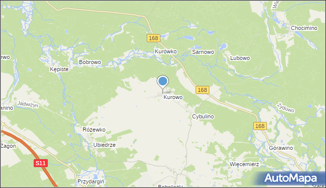mapa Kurowo, Kurowo gmina Bobolice na mapie Targeo