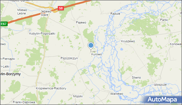 mapa Kurowo, Kurowo gmina Kobylin-Borzymy na mapie Targeo
