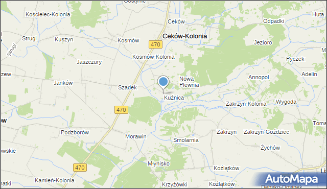 mapa Kuźnica, Kuźnica gmina Ceków-Kolonia na mapie Targeo