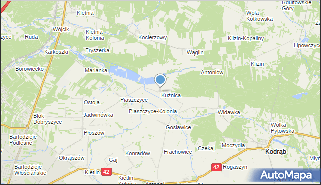 mapa Kuźnica, Kuźnica gmina Kodrąb na mapie Targeo