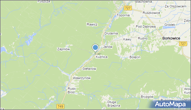 mapa Kuźnica, Kuźnica gmina Przysucha na mapie Targeo