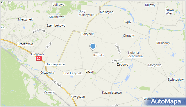 mapa Kuźniki, Kuźniki gmina Obrowo na mapie Targeo