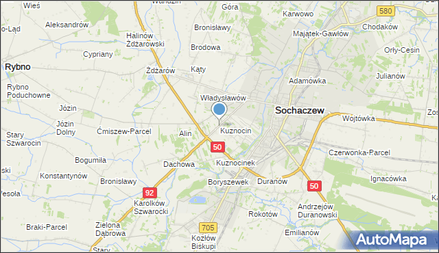 mapa Kuznocin, Kuznocin gmina Sochaczew na mapie Targeo