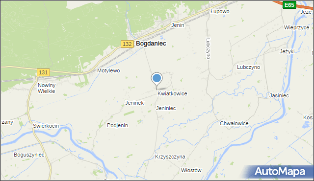 mapa Kwiatkowice, Kwiatkowice gmina Bogdaniec na mapie Targeo