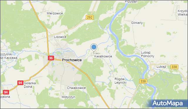 mapa Kwiatkowice, Kwiatkowice gmina Prochowice na mapie Targeo