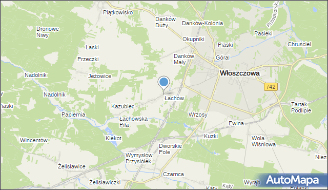 mapa Łachów, Łachów gmina Włoszczowa na mapie Targeo