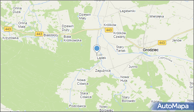 mapa Lądek, Lądek gmina Grodziec na mapie Targeo