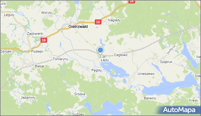 mapa Łajsy, Łajsy gmina Gietrzwałd na mapie Targeo