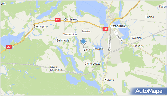 mapa Łąka, Łąka gmina Czaplinek na mapie Targeo