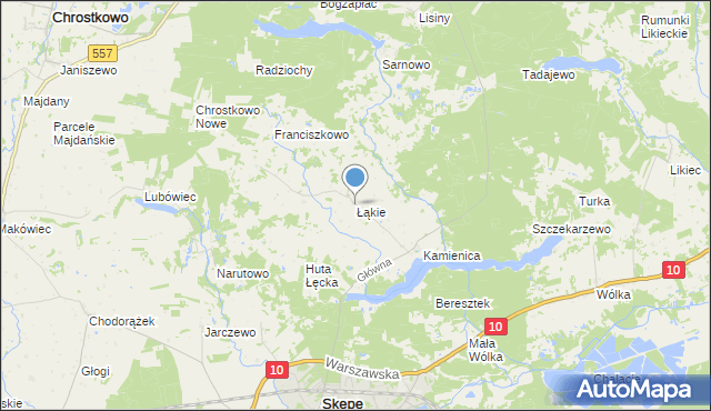 mapa Łąkie, Łąkie gmina Skępe na mapie Targeo