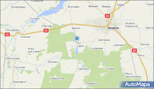 mapa Łąkie, Łąkie gmina Strzelno na mapie Targeo