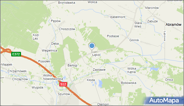 mapa Łąkoć, Łąkoć gmina Kurów na mapie Targeo