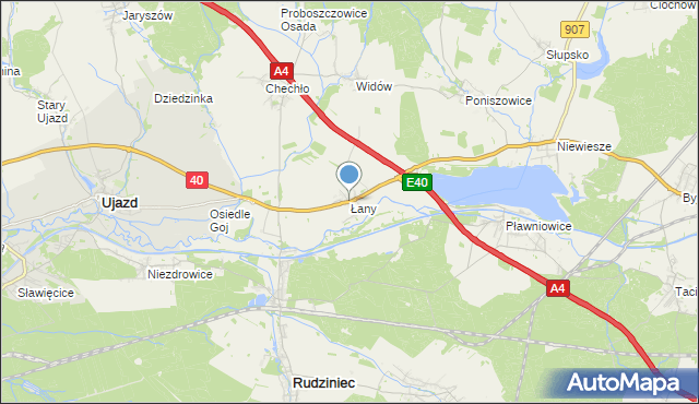 mapa Łany, Łany gmina Rudziniec na mapie Targeo