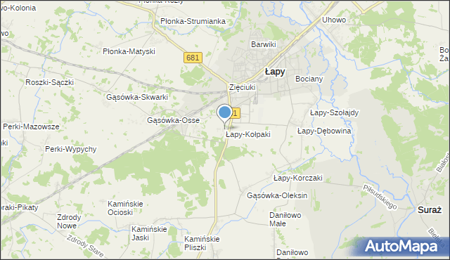 mapa Łapy-Kołpaki, Łapy-Kołpaki na mapie Targeo