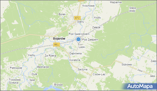 mapa Laski, Laski gmina Bojanów na mapie Targeo