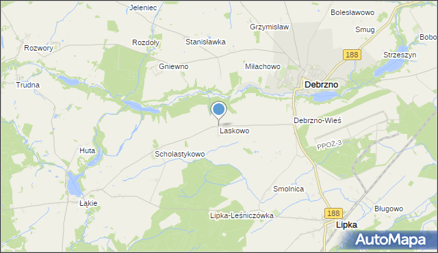 mapa Laskowo, Laskowo gmina Lipka na mapie Targeo