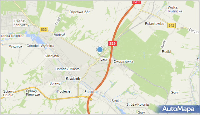 mapa Lasy, Lasy gmina Kraśnik na mapie Targeo