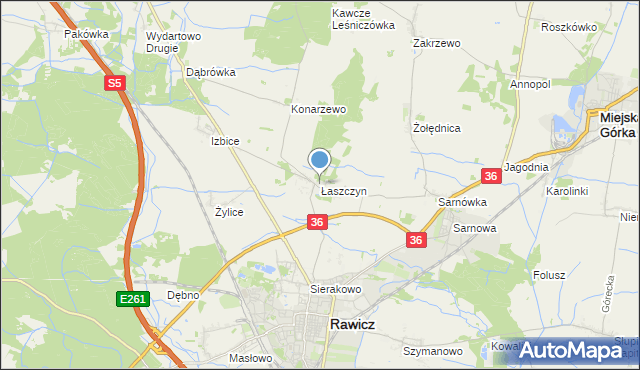 mapa Łaszczyn, Łaszczyn gmina Rawicz na mapie Targeo