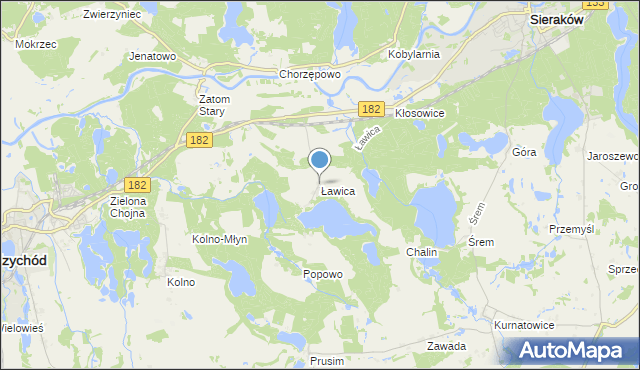 mapa Ławica, Ławica gmina Sieraków na mapie Targeo