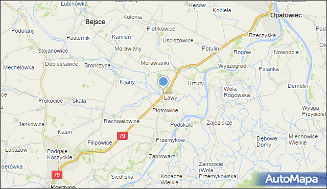 mapa Ławy, Ławy gmina Opatowiec na mapie Targeo