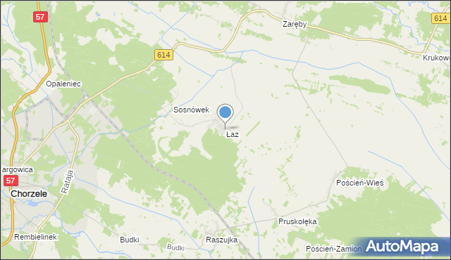 mapa Łaz, Łaz gmina Chorzele na mapie Targeo