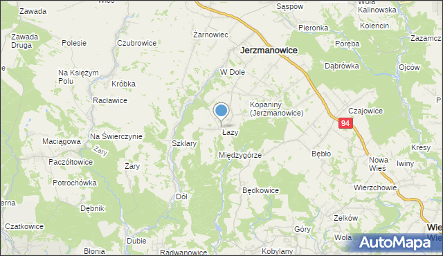 mapa Łazy, Łazy gmina Jerzmanowice-Przeginia na mapie Targeo