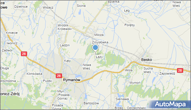 mapa Łazy, Łazy gmina Rymanów na mapie Targeo