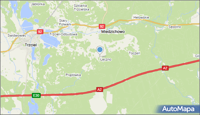 mapa Łęczno, Łęczno gmina Miedzichowo na mapie Targeo