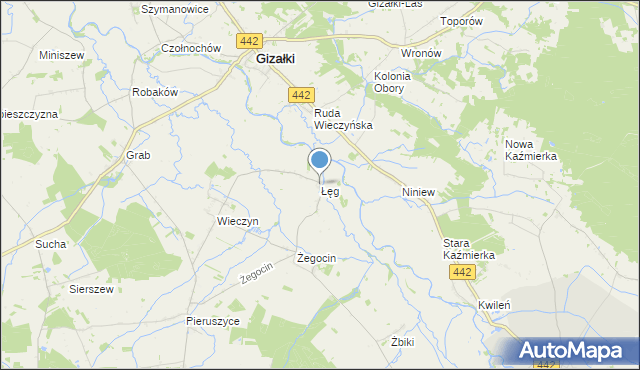 mapa Łęg, Łęg gmina Czermin na mapie Targeo