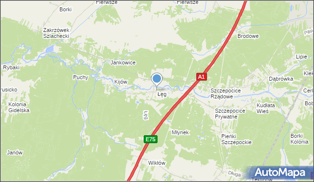 mapa Łęg, Łęg gmina Kruszyna na mapie Targeo