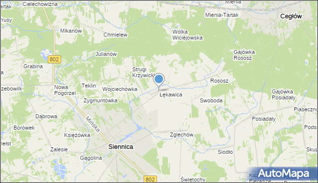 mapa Łękawica, Łękawica gmina Siennica na mapie Targeo