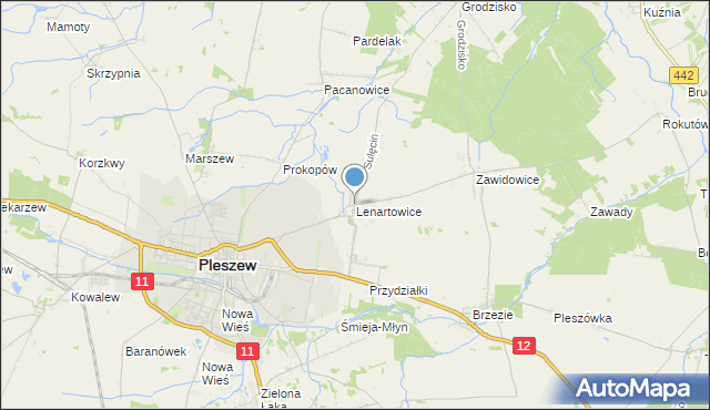 mapa Lenartowice, Lenartowice gmina Pleszew na mapie Targeo