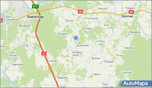 mapa Leopoldów, Leopoldów gmina Białobrzegi na mapie Targeo