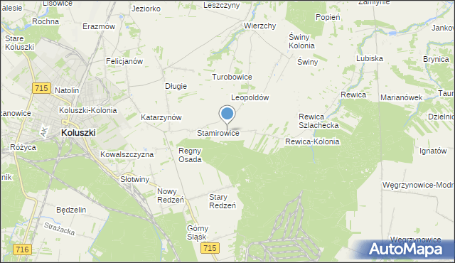 mapa Leosin, Leosin gmina Koluszki na mapie Targeo