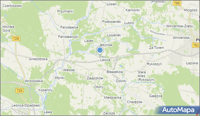 mapa Lesica, Lesica gmina Piekoszów na mapie Targeo