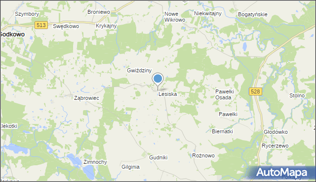 mapa Lesiska, Lesiska gmina Godkowo na mapie Targeo
