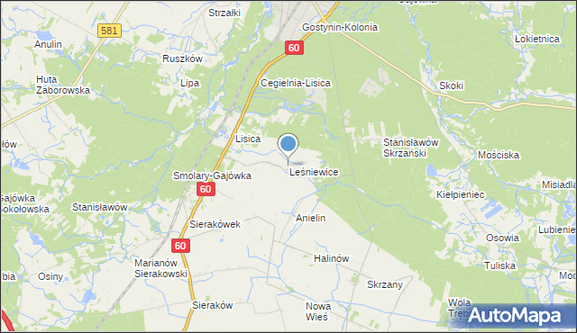 mapa Leśniewice, Leśniewice na mapie Targeo