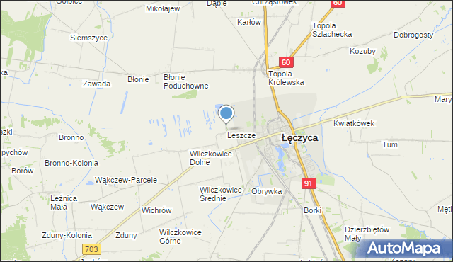 mapa Leszcze, Leszcze gmina Łęczyca na mapie Targeo